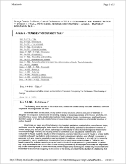 Orange County transient occupancy tax Ordinance